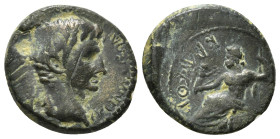 PHRYGIA. Synnada. Tiberius (14-37). Ae.
Obv : ϹEΒΑϹΤΟϹ ϹΥΝΝΑΔEΩΝ.
Bare head of Tiberius (?), right.
Rev : EΠΙ ΚΛΑΥΔΙΟΥ ΟΥΑ[ΛE]ΡΙΑΝΟΥ.
Zeus seated, lef...