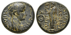 PHRYGIA. Laodicea ad Lycum. Nero (54-68). Ae. Gaius Postumus, magistrate. Obv: NEPΩN KAIΣAP. Bareheaded and draped bust right. Rev: ΓAIOV ΠOΣTOMOV / Λ...