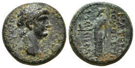 PHRYGIA. Laodicea ad Lycum. Nero (54-68). Ae. Ioulios Andronikos, euergetes.
Obv: NEPΩN ΣEBAΣTOΣ ΘEOΣ.
Bare head right.
Rev: IOVΛΙOΣ ΑNΔPONIKOΣ / ΕΥΕΡ...
