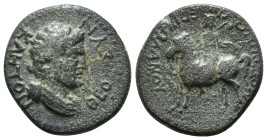LYDIA, Mostene. Pseudo-autonomous issue. temp. Vespasian, AD 69-79. Æ Draped bust of Senate right / Male, holding labrys over shoulder, on horseback l...