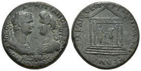 PHRYGIA. Laodicea. Domitian with Domitia (81-96). Ae.
Obv: ΔΟΜΙΤΙΑΝΟC KAICAP CEBACTOC ΓEPMANIKOC ΔOMITIA CEBACTH.
Confronted busts of Domitian and D...