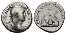 CAPPADOCIA, Caesarea-Eusebia. Hadrian. AD 117-138. AR Drachm Struck AD 128-138. Laureate head right / Mount Argaeus; three stars in upper field. 2,83 ...