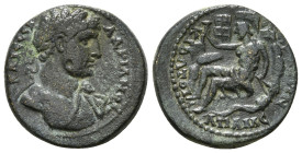 PHRYGIA. Apamea. Hadrian (117-138). Ae.
Obv: ΑΔΡΙΑΝΟϹ ΚΑΙϹ ϹЄΒ.
Laureate and cuirassed bust right, wearing aegis.
Rev: ΑΠΑΜЄΩΝ ΜΑΡϹΥΑϹ ΚΙΒΩΤΟΙ.
Marsya...