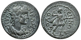 PHRYGIA. Colossae. Pseudo-autonomous. Time of Gallienus (253-268). Ae.
Obv: IЄPA CVNKΛHTOC.
Draped bust of Senate right.
Rev: KOΛOCCHNΩN.
Artemis ...