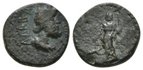 CARIA. Alabanda. Pseudo-autonomous. Time of the Antonines (138-192). Ae Turreted and draped bust of Zeus right, ΑΛΑΒΑΝΔЄΩΝ. Rev : Tyche standing right...