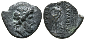 PHRYGIA. Akmoneia. Ae (1st century BC). Timotheos Menela, magistrate.
Obv: Head of Zeus right, wearing oak wreath.
Rev: AKMONE TIMOΘEOY MENEΛA.
Asklep...