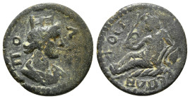 LYDIA. Mostene. Pseudo-autonomous. Uncertain Reign. Obv : draped bust of Tyche, right ,ΜΟϹΤΗΝΗ / Rev : ΜΟϹΤΗΝΩΝ ΚΑΙϹΑΡΕΩΝ , river-god Hermos reclining...