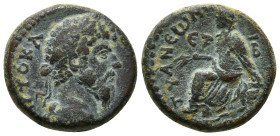 CAPPADOCIA, Tyana. Lucius Verus. AD 161-169. Æ Unit (Dated RY 2 (161/2). Laureate, draped, and cuirassed bust right, seen from behind / Tyche seated l...