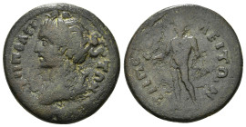 LYDIA. Tripolis. Time of Marcus Aurelius and Lucius Verus, 161-169. Diassarion . ΤΡΙΠΟΛΕΙ-ΤΩΝ Draped bust of Artemis to left, carrying quiver over her...