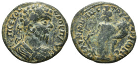 PHRYGIA. Peltae. Septimius Severus (193-211). Ae.
Obv: Λ CEΠ CEVHPOC Π AYΓO.
Laureate and cuirassed bust right.
Rev: ΠEΛTHNΩNMA PX IOVNIOV TOB.
Tyche ...