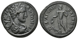 Lydia. Bagis . Caracalla AD 211-217. Æ

AY K M A ANTΩNEIN, laureate, draped, and cuirassed bust right / KAICAΡEΩN BAΓHNΩN, Dionysos, naked, standing l...