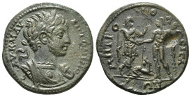 CILICIA. Isaura. Caracalla (198-217). Ae.
Obv: AV K M AV ANTΩNINOC.
Laureate and cuirassed bust right; breastplate decorated with gorgoneion.
Rev: MHT...