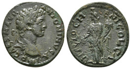 PISIDIA. Antioch. Caracalla (198-217). Ae.
Obv: IMP CAES M AVR ANTONINVS.
Laureate head right.
Rev: ANTIOCH GENI COL AS.
Tyche standing left, holding ...