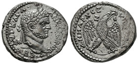 SELEUCIS & PIERIA. Antioch. Caracalla (198-217). Tetradrachm.
Obv: AVT K M A ANTΩNЄINOC CЄB.
Laureate head right.
Rev: ΔHMAPX ЄΞ VΠA TO Δ.
Eagle stand...
