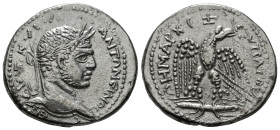 SELEUCIS & PIERIA. Seleucia Pieria. Caracalla (198-217). Tetradrachm.
Obv: AVT K M A ANTΩNЄINOC.
Laureate head right.
Rev: ΔHMAPX ЄΞ VΠA TO Δ.
Eagle, ...