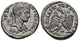 SELEUCIS & PIERIA. Seleucia Pieria. Caracalla (198-217). Tetradrachm.
Obv: AVT K M A ANTΩNЄINOC.
Laureate head right.
Rev: ΔHMAPX ЄΞ VΠA TO Δ E.
Eagle...