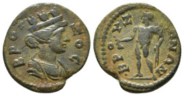 PHRYGIA. Bruzus. Pseudo-autonomous (Circa 2nd-3rd centuries). Ae.
Obv: BΡΟVΖΟC.
Turreted head of Tyche right.
Rev: BPOYZHNΩN.
Hermes standing left, ho...