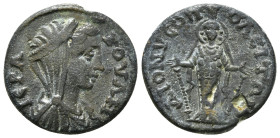 PHRYGIA. Dionysopolis. Pseudo-autonomous. Time of the Severans. (193-217). Ae.
Obv: IЄPA BOVΛH.
Veiled and draped bust of Boule right.
Rev: ΔΙΟΝVCΟΠΟΛ...