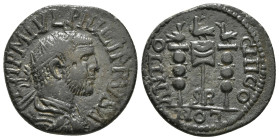 PISIDIA, Antiochia .Philip I, 244-249 AD. AE
MP M IVL PHILIPPVS A Radiate, draped and cuirassed bust of Philip to right
Rev. ANTIO-CHI C/OLON / S-R Ve...