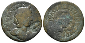 PHRYGIA. Hierapolis. Annia Faustina (Augusta, 221). Ae.
Obv: ANNIA ΦAVCTЄINA CЄB.
Draped bust right, wearing stephane. c/m: uncertain.
Rev: ЄPAΠOΛЄITΩ...