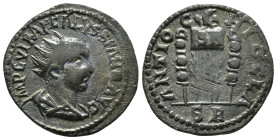 Pisidia, Antioch. Trebonianus Gallus for Volusian (Augustus) AE Obv: IMP C VMP CALVSSIAND AVG; radiate, draped and cuirassed bust of Volusian, right, ...