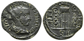 Pisidia, Antioch. Trebonianus Gallus for Volusian (Augustus) AE Obv: IMP C VMP CALVSSIAND AVG; radiate, draped and cuirassed bust of Volusian, right, ...