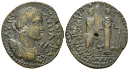 PHRYGIA. Hierapolis. Valerian I (253-260). Ae. Homonoia issue with Ephesus
Obv: AV KЄ ΠOY ΛIK OVAΛЄΡIANOC. Laureate and cuirassed bust right with aegi...