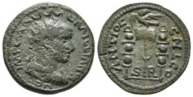 PISIDIA. Antioch. Aemilian (253). Ae.
Obv: IMP C M AEM AEMILLIANO AVG.
Radiate, draped and cuirassed bust right.
Rev: ANTIOCHI OCL A / S - R.
Vexillum...