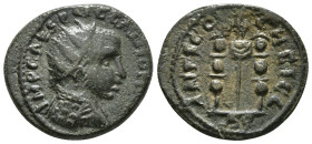 PISIDIA. Antioch. Gallienus (253-268). Ae.
Obv: INP CAI ΛICNI GALIHNVS.
Radiate head right.
Rev: ANTIOCHI CO / S R.
Vexillum topped by eagle and flank...