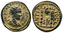 PISIDIA. Antioch. Valerian I, 253-260. Ae. Radiate, draped and cuirassed bust of Valerian I, right. Rev. ANTIOCHO CL around, SR in exergue. Vexillum s...