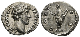 MARCUS AURELIUS (Caesar, 139-161). Denarius. Rome.
Obv: AVRELIVS CAESAR AVG PII F.
Bare head right, wearing slight beard.
Rev: COS II.
Honos standing ...