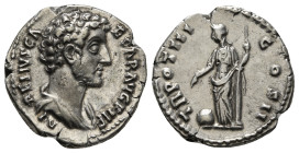 MARCUS AURELIUS (Caesar, 139-161). Denarius. Rome.
Obv: AVRELIVS CAESAR AVG PII F.
Bare head right.
Rev: TR POT III COS II.
Providentia standing left,...