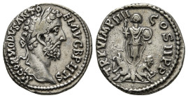 COMMODUS (177-192). Denarius. Rome
Obv: M COMMODVS ANTO EL AVG GBP II TS. Laureate head right. Rev: TR P V IMP IIII COS II P P. Trophy flanked by two...
