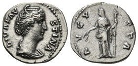 DIVA FAUSTINA I (Died 140/1). Denarius. Rome.
Obv: DIVA FAVSTINA.
Draped bust right.
Rev: AVGVSTA.
Ceres, veiled, standing left, holding torch and gra...