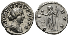 FAUSTINA II (Augusta, 147-175). Denarius. Rome.
Obv: FAVSTINAE AVG PII AVG FIL.
Draped bust right, wearing circlet of pearls.
Rev: VENVS.
Venus standi...