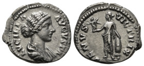 LUCILLA (Augusta, 164-182). Denarius. Rome.
Obv: LVCILLA AVGVSTA.
Draped bust right.
Rev: VENVS VICTRIX.
Venus standing left, holding Victory and lean...