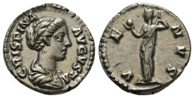 CRISPINA (Augusta, 178-182). Denarius. Rome.
Obv: CRISPINA AVGVSTA.
Draped bust right.
Rev: VENVS.
Venus standing left, holding apple and lifting drap...