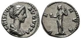 CRISPINA (Augusta, 178-182). Denarius. Rome.
Obv: CRISPINA AVGVSTA.
Draped bust right.
Rev: VENVS.
Venus standing left, holding apple and lifting drap...