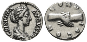 CRISPINA (Augusta, 178-182). Denarius. Rome.
Obv: CRISPINA AVGVSTA.
Draped bust right.
Rev: CONCORDIA.
Clasped hands. 3,19 g