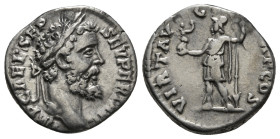 SEPTIMIUS SEVERUS (193-211). Denarius. Rome.
Obv: IMP CAE L SEP SEV PERT AVG.
Laureate head right.
Rev: VIRT AVG TR P COS.
Virtus standing left, holdi...