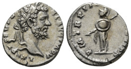 SEPTIMIUS SEVERUS (193-211). Denarius. Rome.
Obv: L SEPT SEV PERT AVG IMP IIII.
Laureate head right.
Rev: P M TR P III COS II P P..
Minerva standing l...