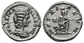 JULIA DOMNA (Augusta, 193-211). Denarius. Rome.
Obv: IVLIA PIA FELIX AVG.
Draped bust right.
Rev: MATRI DEVM.
Cybele, holding drum and scepter, standi...