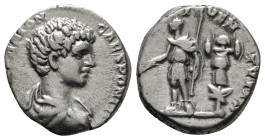 CARACALLA (Caesar, 196-198). Denarius. Rome.
Obv: M AVR ANTON CAES PONTIF.
Bare-headed, draped and cuirassed bust right.
Rev: PRINCIPI IVVENTVTIS.
Car...