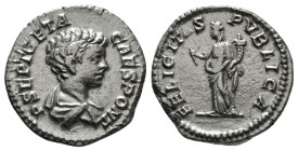 GETA (Caesar, 198-209). Denarius. Rome.
Obv: P SEPT GETA CAES PONT.
Bare-headed, draped and cuirassed bust right.
Rev: FELICITAS PVBLICA.
Felicitas st...