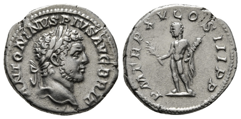 CARACALLA (198-217). Denarius. Rome.
Obv: ANTONINVS PIVS AVG GERM.
Laureate head...