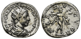 ELAGABALUS (218-222). Antoninianus. Rome.
Obv: IMP CAES ANTONINVS AVG.
Radiate and draped bust right.
Rev: MARS VICTOR.
Mars advancing right, holding ...