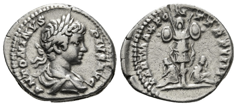 CARACALLA (198-217). Denarius. Rome.
Obv: ANTONINVS PIVS AVG.
Laureate and drape...