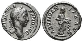 SEVERUS ALEXANDER (222-235). Denarius. Rome.
Obv: IMP SEV ALEXAND AVG.
Laureate head right.
Rev: ABVNDANTIA AVG.
Abundantia standing right, emptying f...