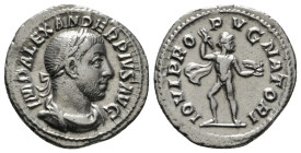 SEVERUS ALEXANDER (222-235). Denarius. Rome.
Obv: IMP ALEXANDER PIVS AVG.
Laureate, draped and cuirassed bust right.
Rev: IOVI PROPVGNATORI.
Jupiter s...