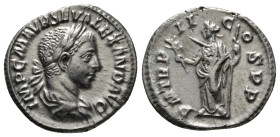 SEVERUS ALEXANDER (222-235). Denarius. Rome.
Obv: IMP C M AVR SEV ALEXAND AVG.
Laureate and draped bust right.
Rev: P M TR P II COS P P.
Pax standing ...